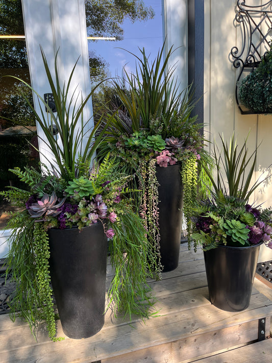 Artificial purple and green succulent drop in planter