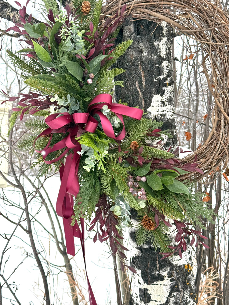 Burgundy Satin Bow Wreath