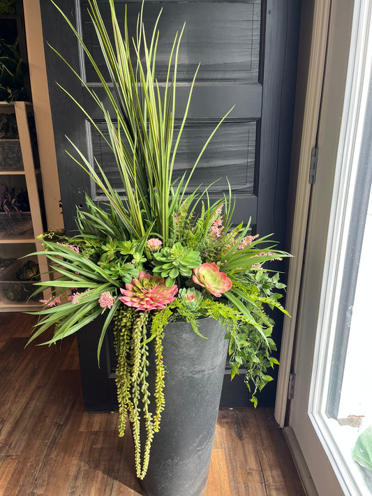 Pink succulent planter drop in