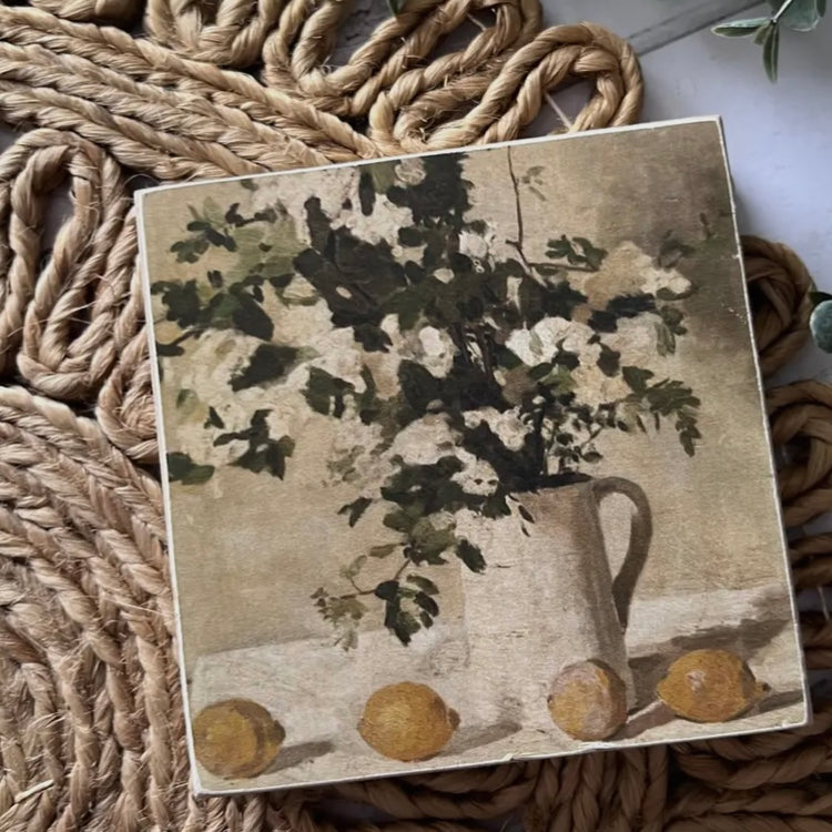 Vintage art print lemon still life small block sign