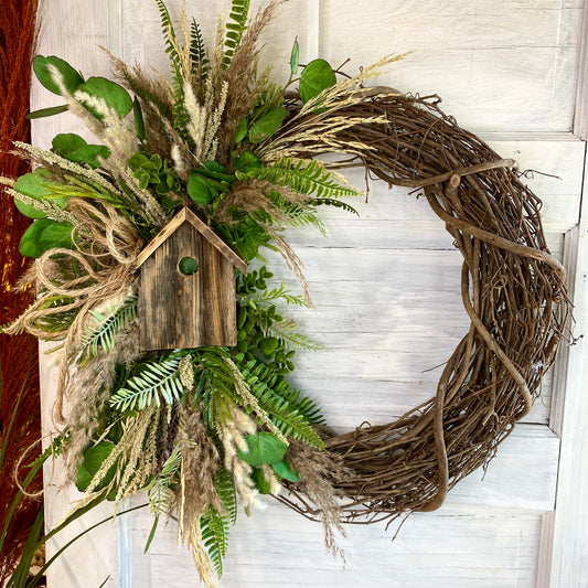 Barn Wood Birdhouse Wreath