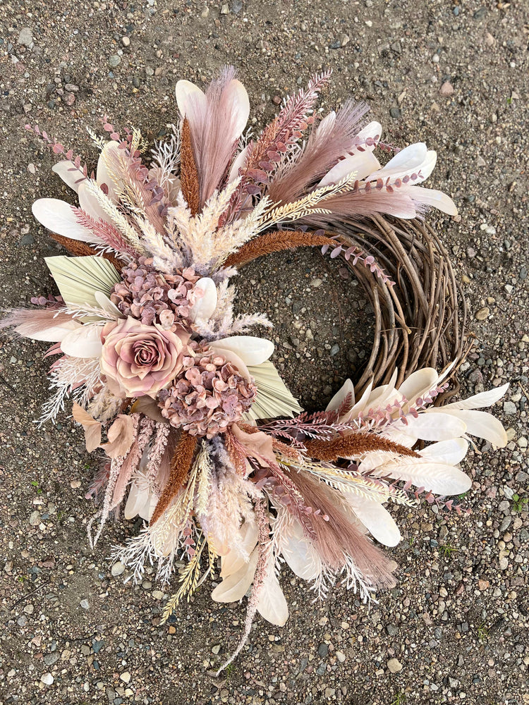 Fall pink boho wreath