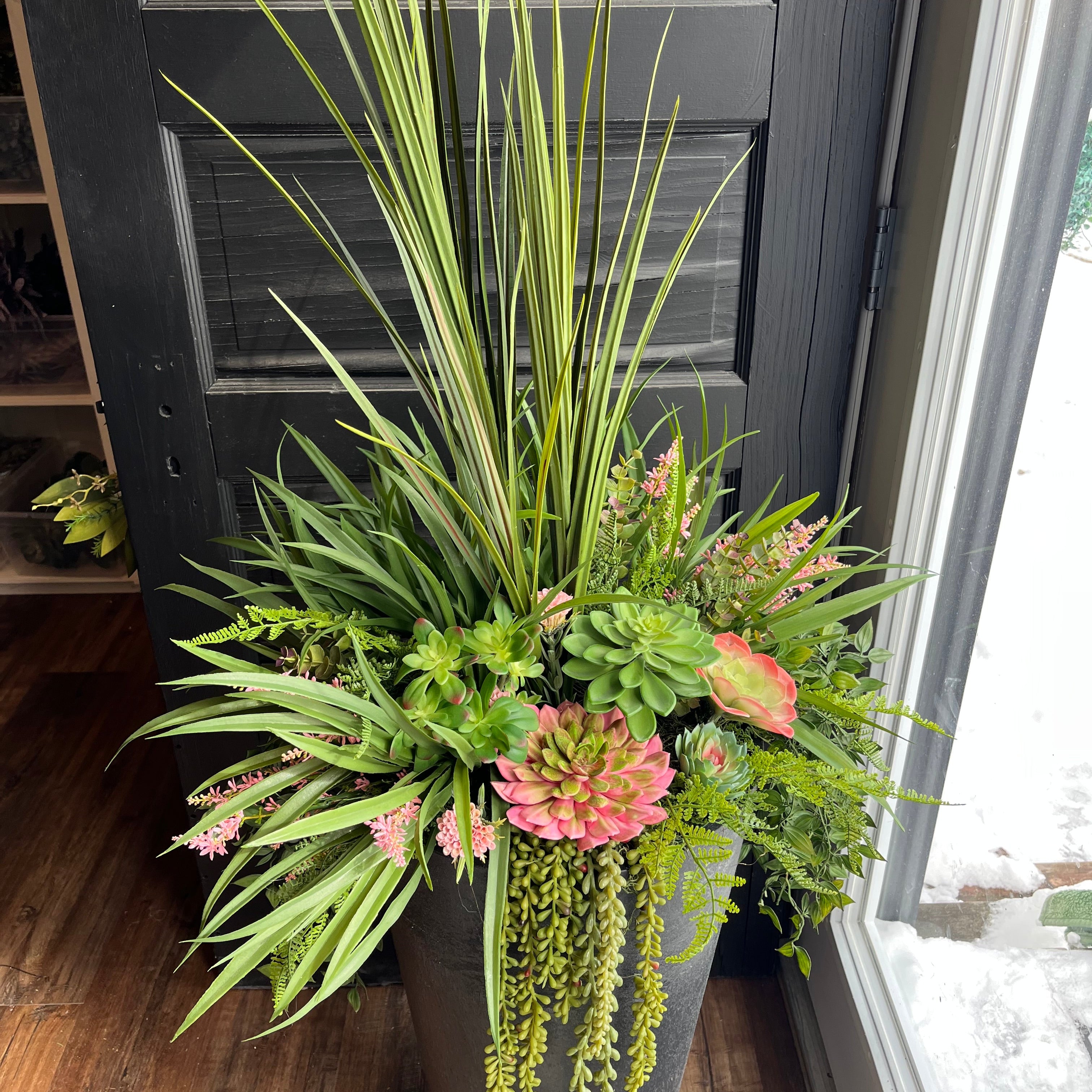Pink succulent planter drop in