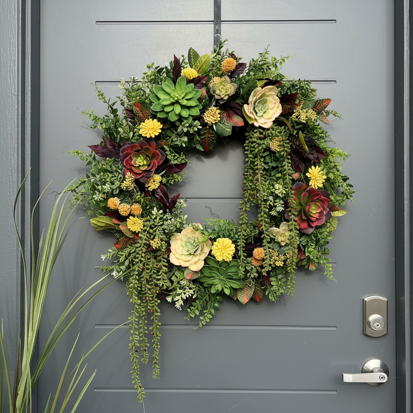 Vibrant succulent wreath