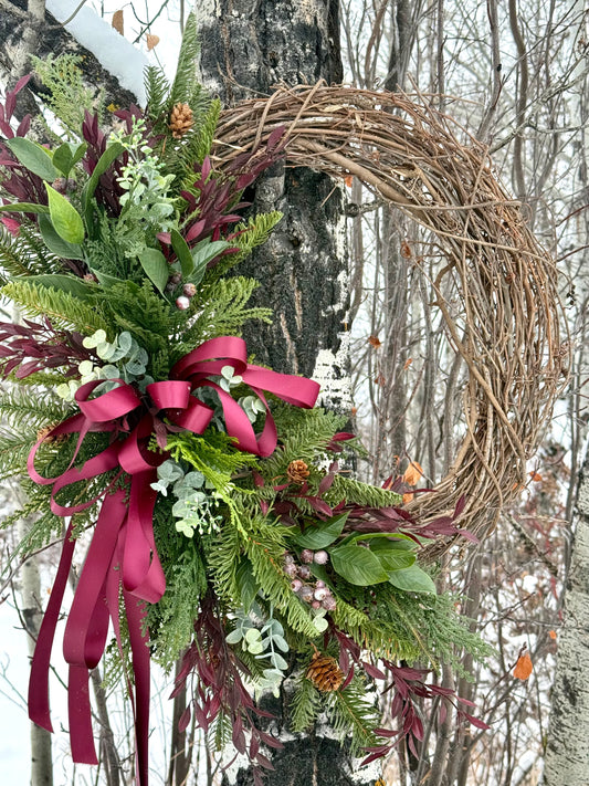 Burgundy Satin Bow Wreath