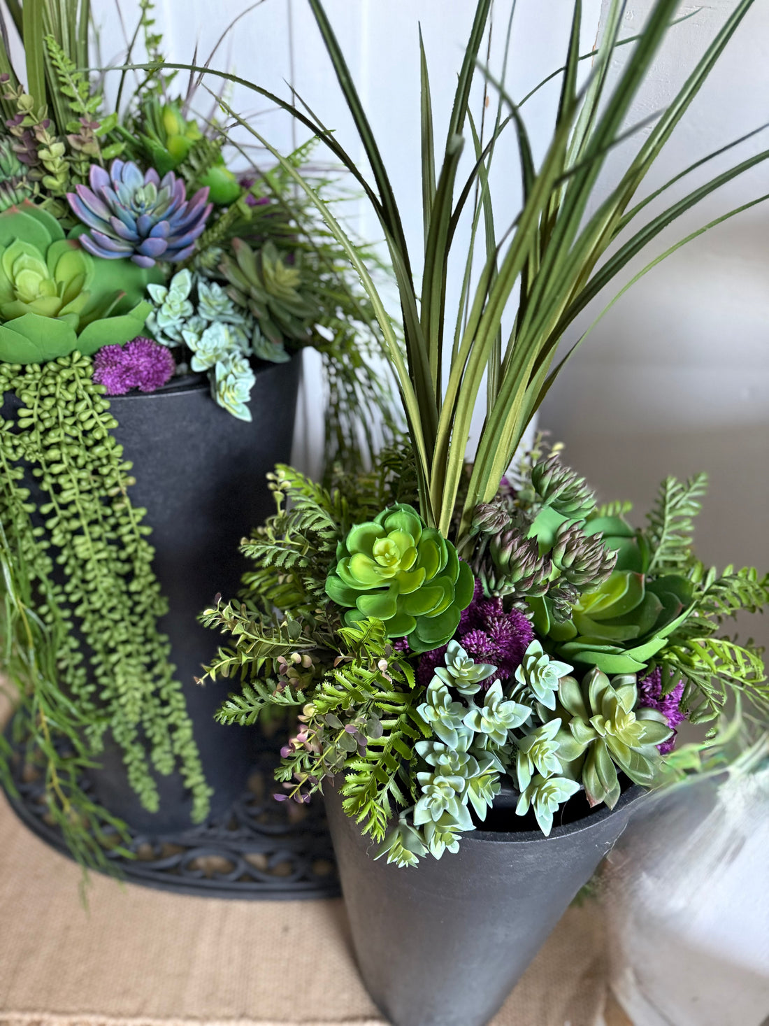 Purple Faux Succulent Drop In Planter