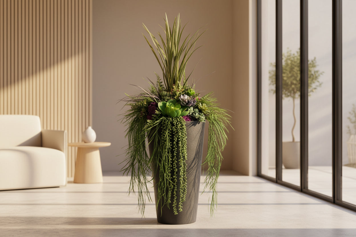 Faux Succulent Drop-In Planter Insert – No Soil, No Water, No Replanting