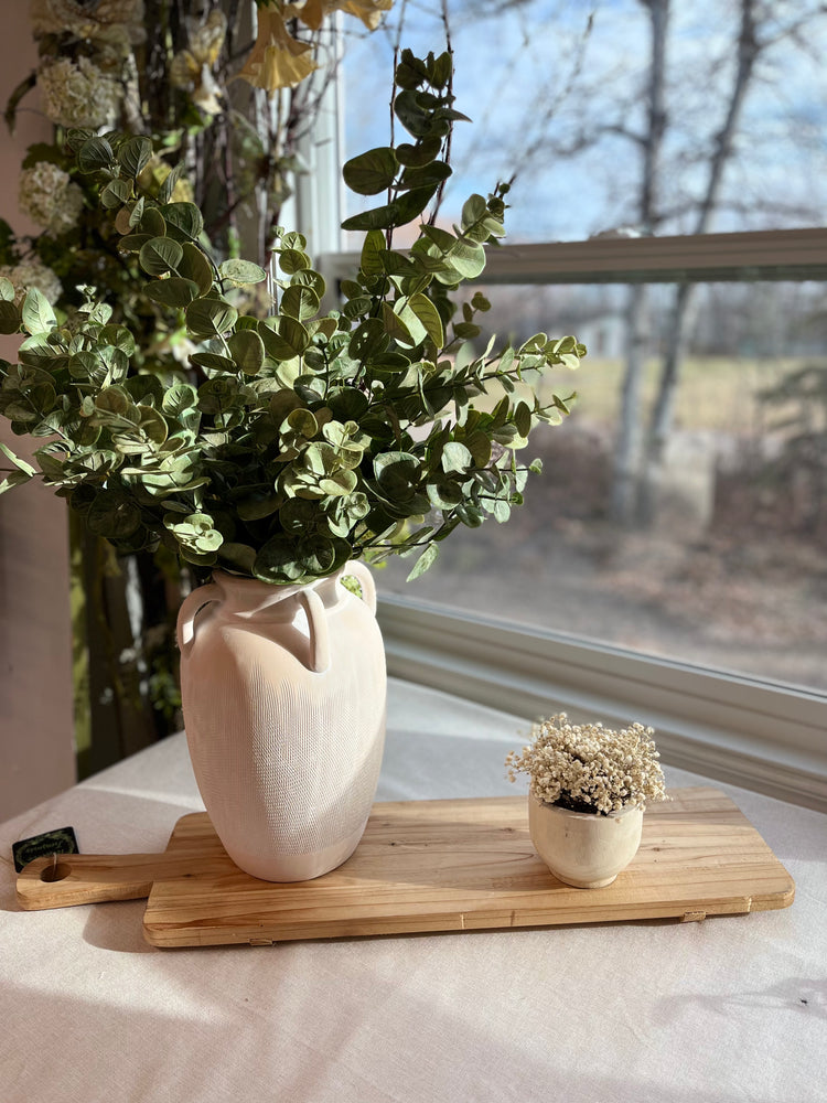 Faux eucalyptus vase arrangement