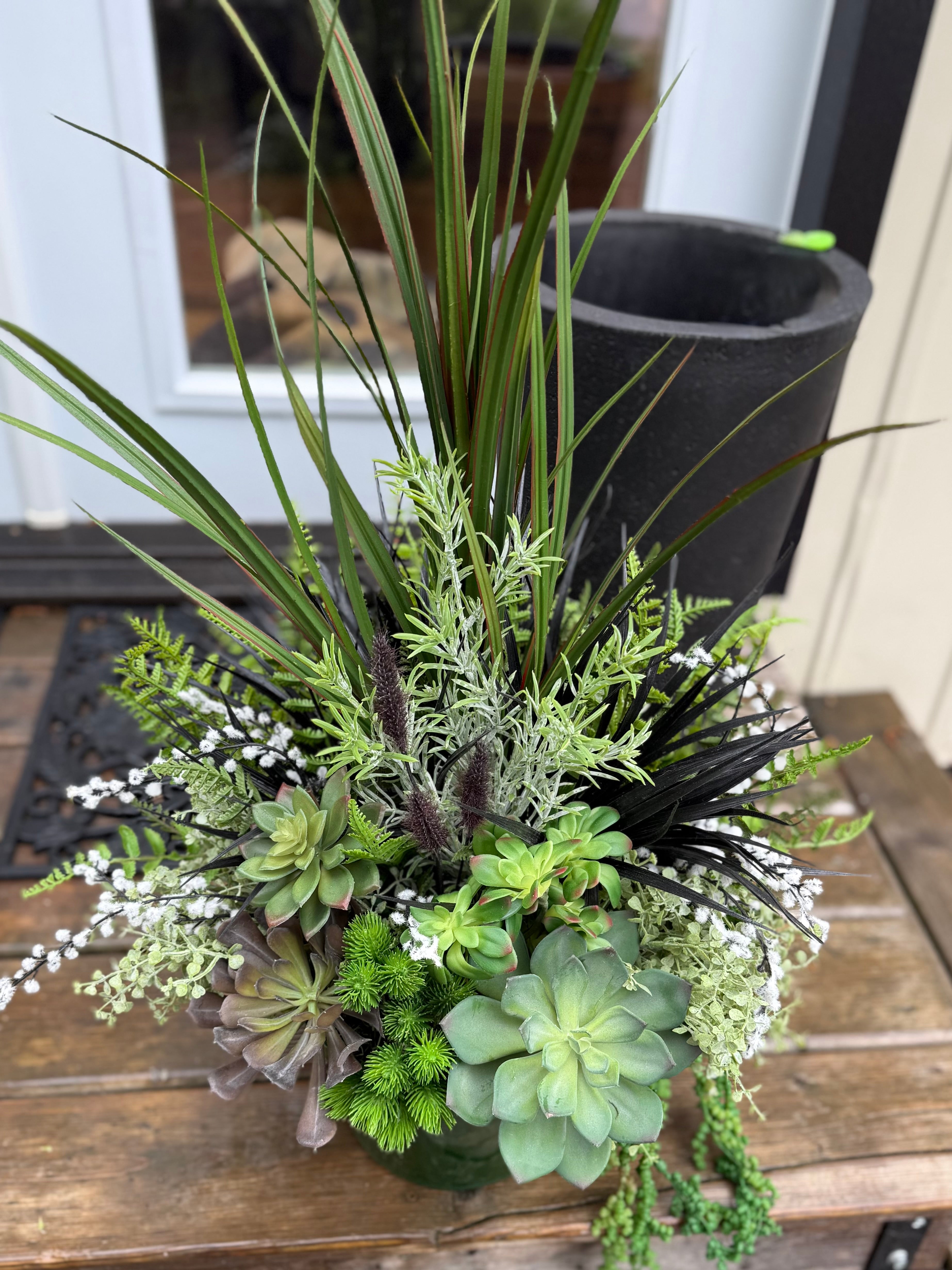 Black and Green  drop in planter