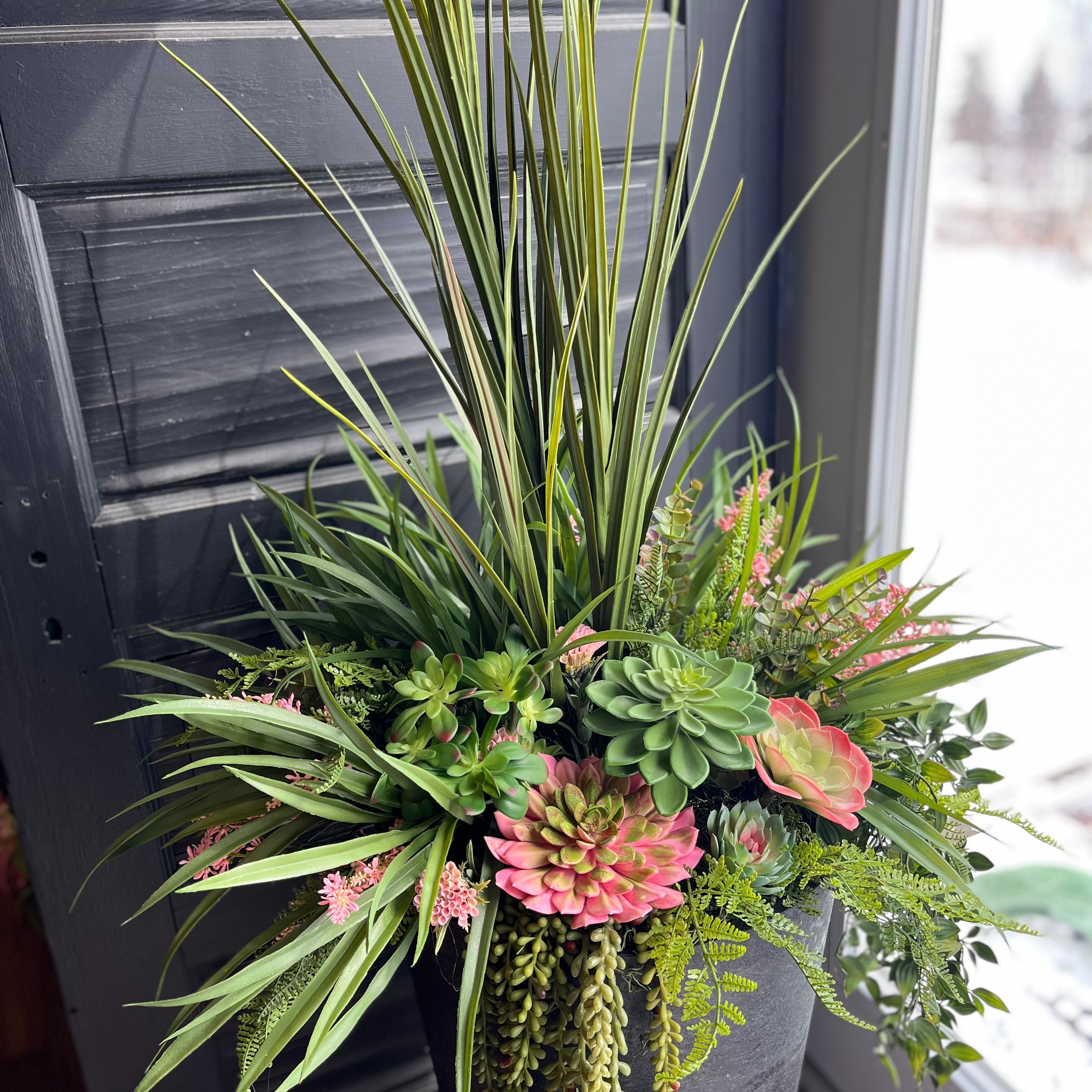 Pink succulent planter drop in