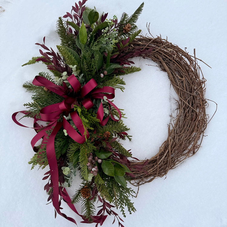 Burgundy Satin Bow Wreath
