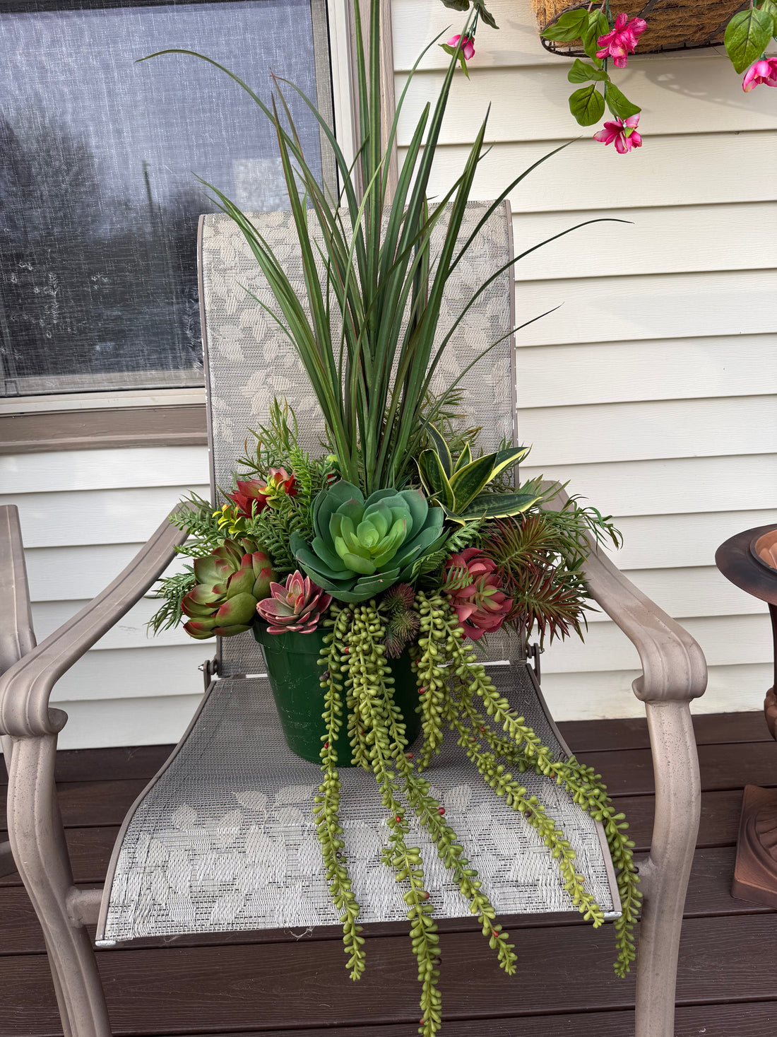 Faux Succulent Urn Arrangement for Front Porch | Outdoor Greenery Planter with Tall Grass Accent