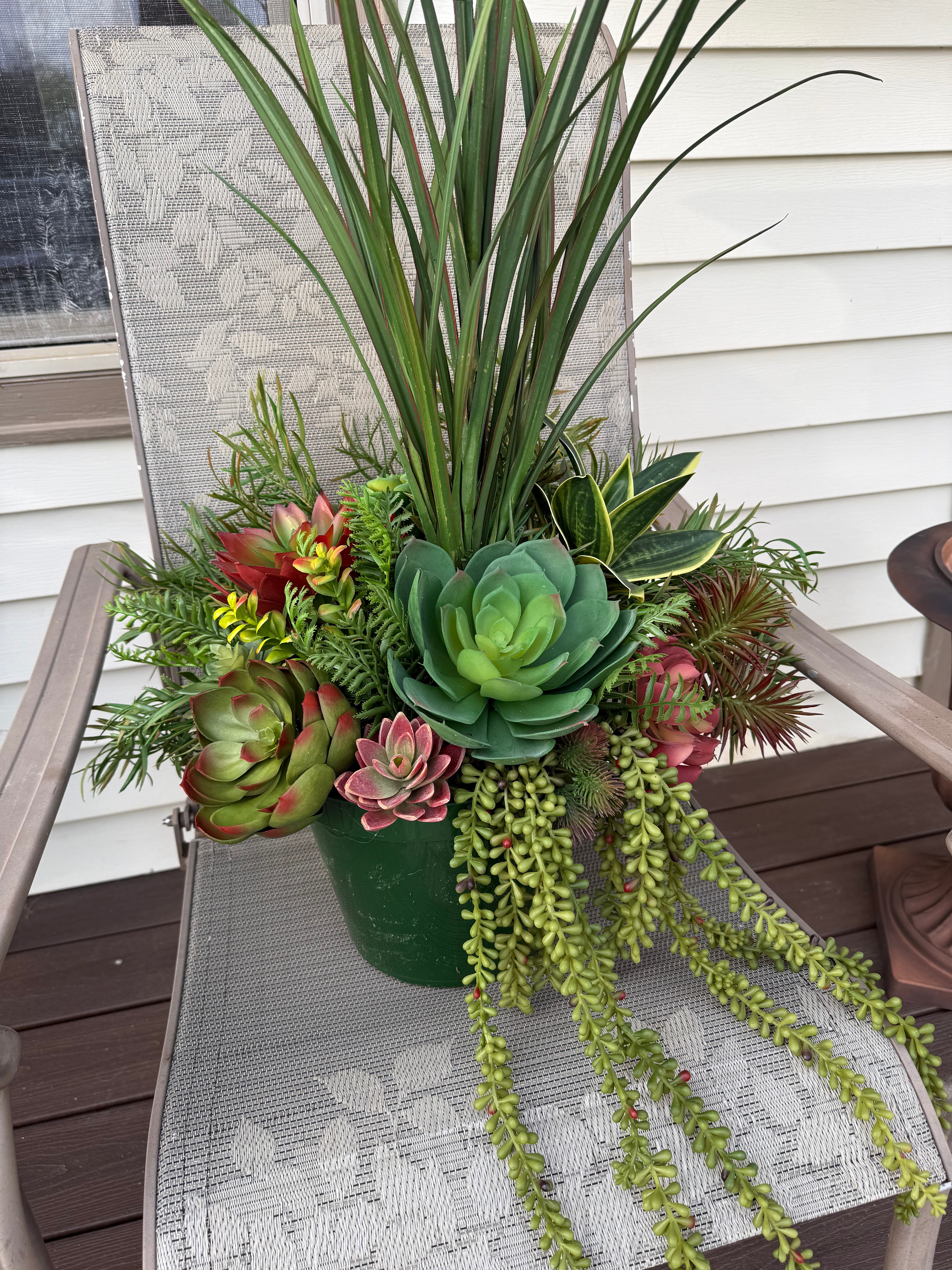 Faux Succulent Urn Arrangement for Front Porch | Outdoor Greenery Planter with Tall Grass Accent