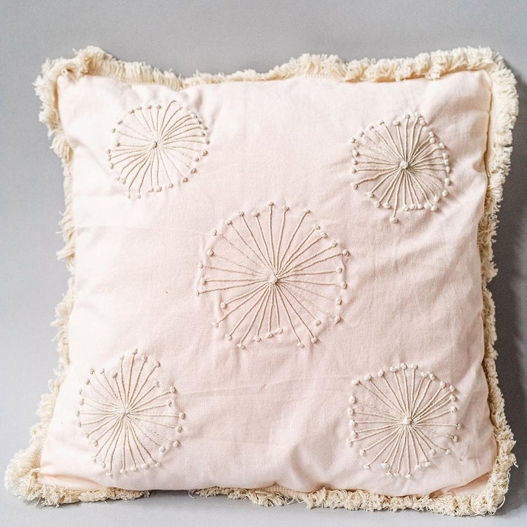 Pink cushion cover with embroidery