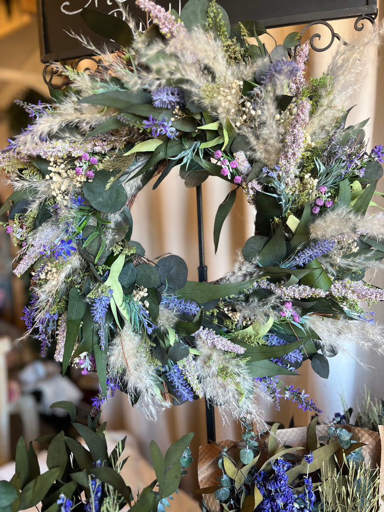 Lavender mist dried flower wreath
